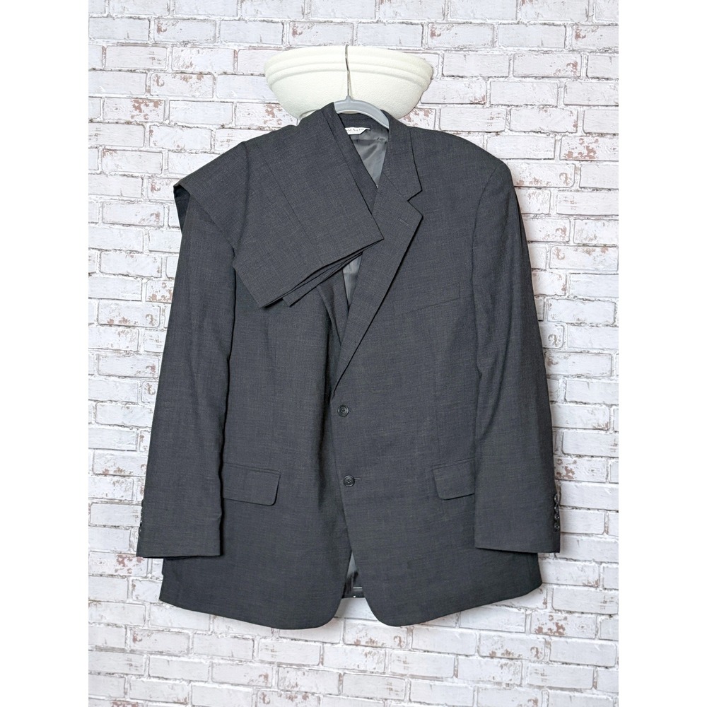 Gerald Austin Mens 100% Wool Suit Charcoal Gray Pleated 2 Button 48 RE 43 Waist
